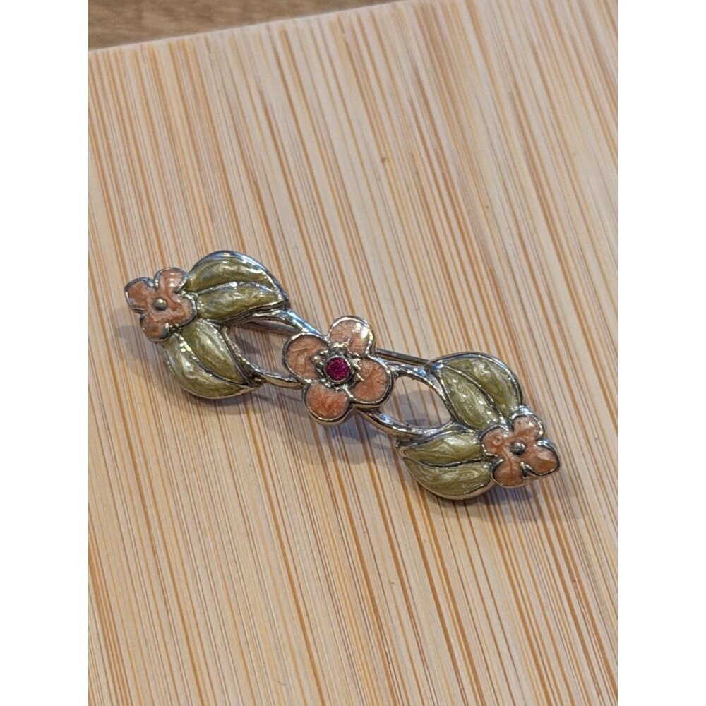 Floral Enamel brooch With Rhinestone Accent In Gift Box - Picture 3 of 7